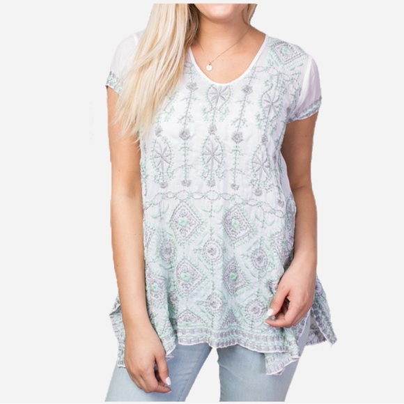 Johnny Was Kyuss V-Neck Embroidered Blouse Tunic Extra Small - Picture 6 of 12